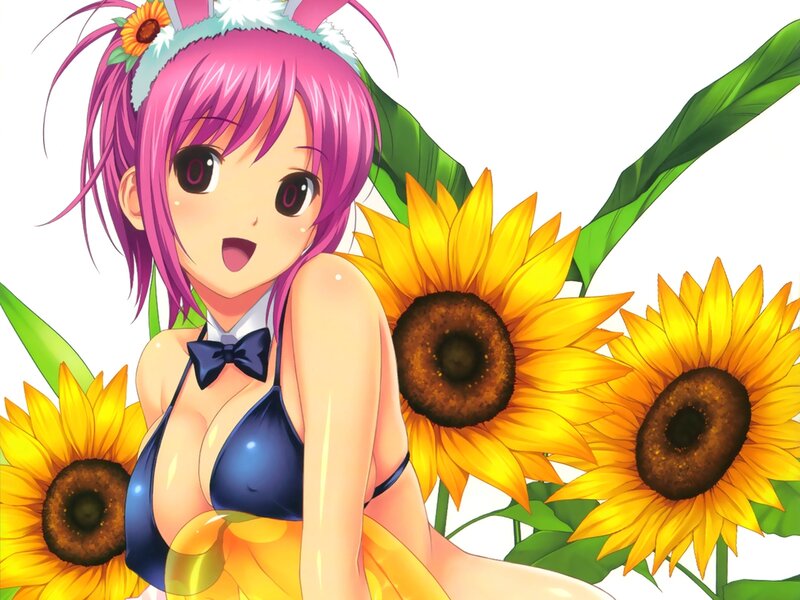 Anime Girl with Sunflowers — Pink