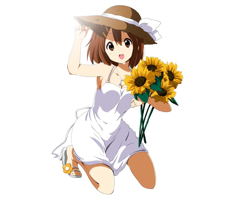 Anime Girl with Sunflowers — White, Cheerful