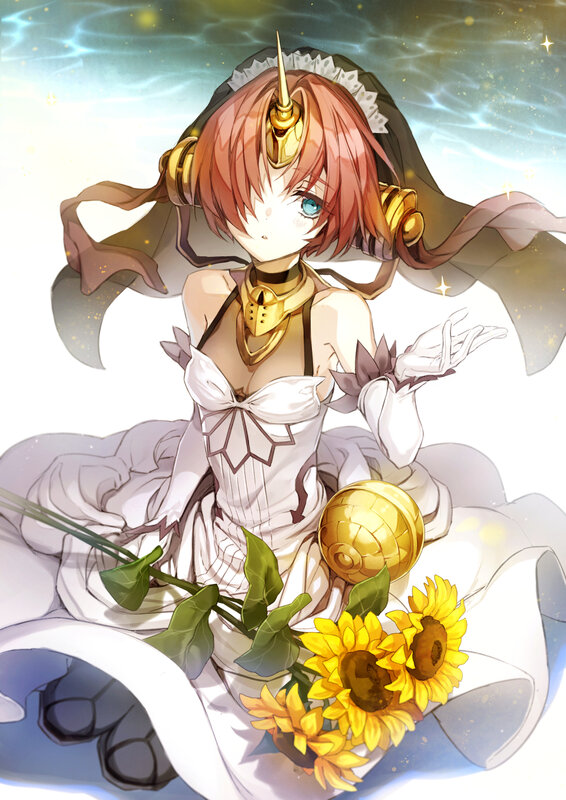 Anime Girl with Sunflowers — White, Serene, Digital Art