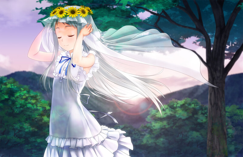 Anime Girl with Sunflowers — White, Serene
