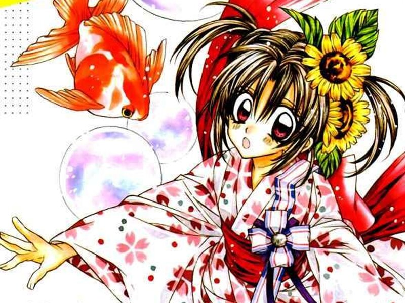 Anime Girl with Sunflowers — White