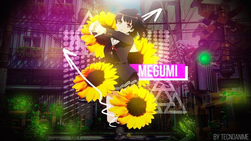 Anime Girl with Sunflowers — Yellow, Vibrant, Night