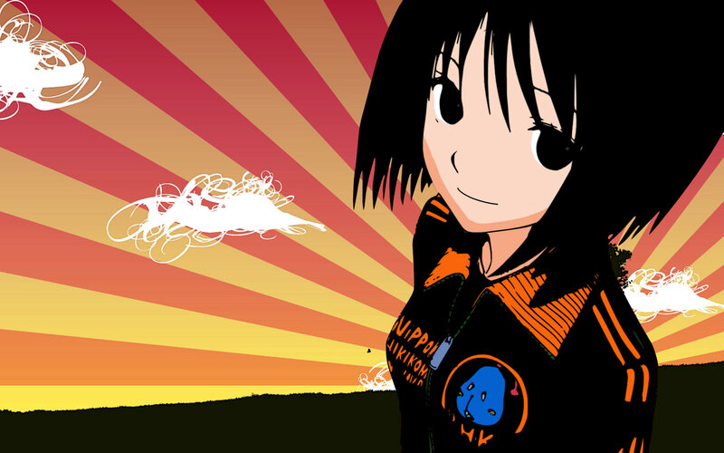 anime girl with sunset background