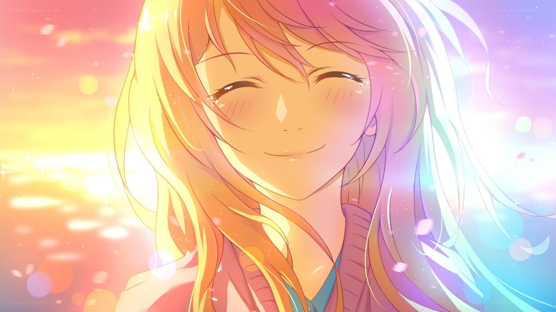 anime girl with sunset