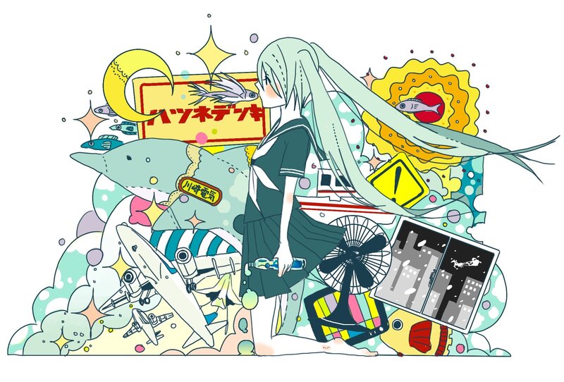 anime girl with surreal collage