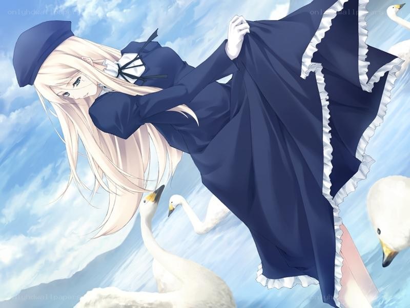 anime girl with swans
