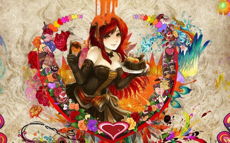 anime girl with sweets and heart