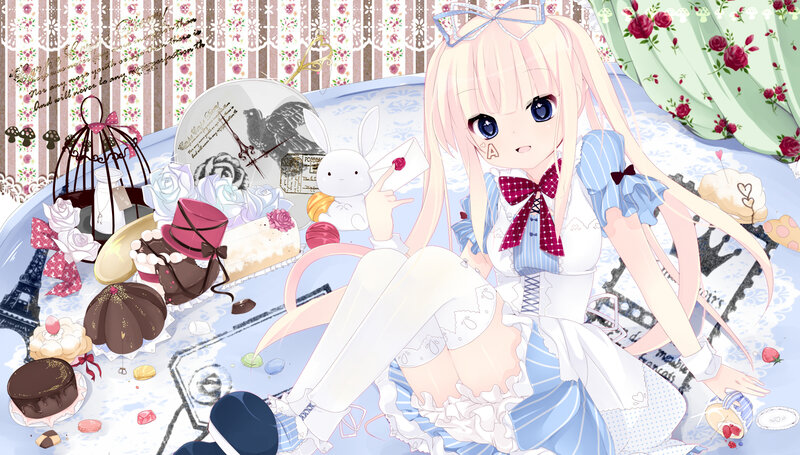 Anime Girl with Sweets — Blue, Whimsical