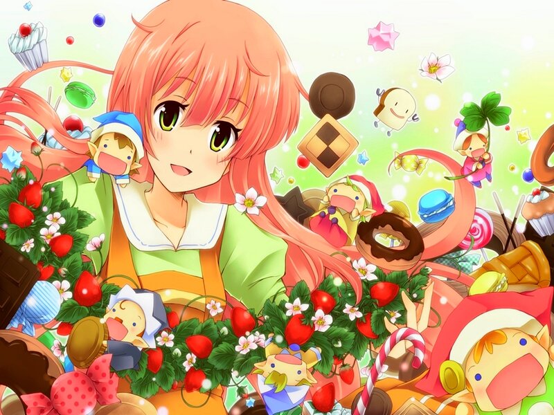 Anime Girl with Sweets — Pink, Cheerful