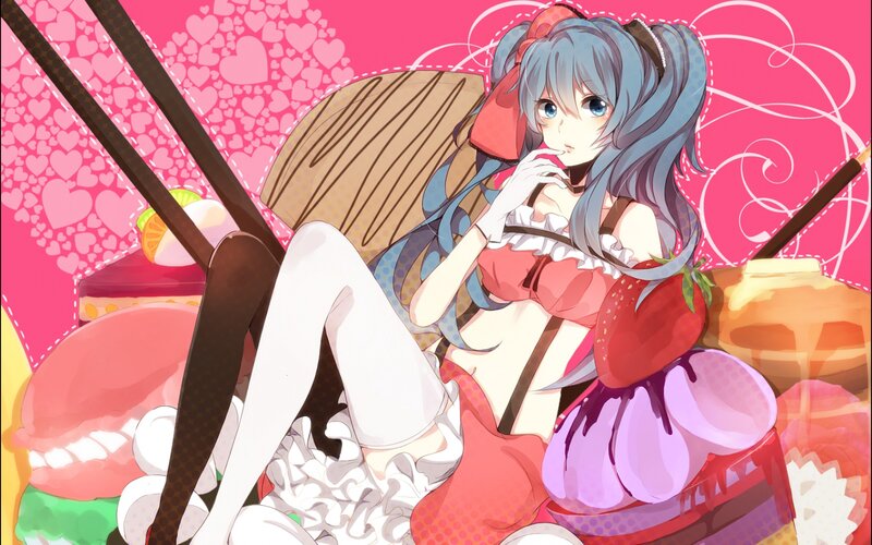 Anime Girl with Sweets — Pink, Playful, Digital Art, Chocolate