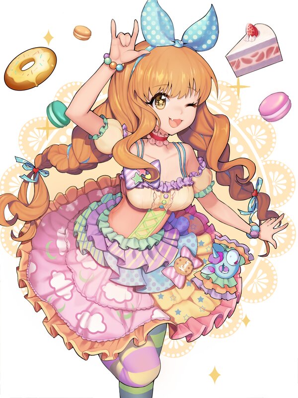 Anime Girl with Sweets — Pink, Playful, Digital Art, Donut