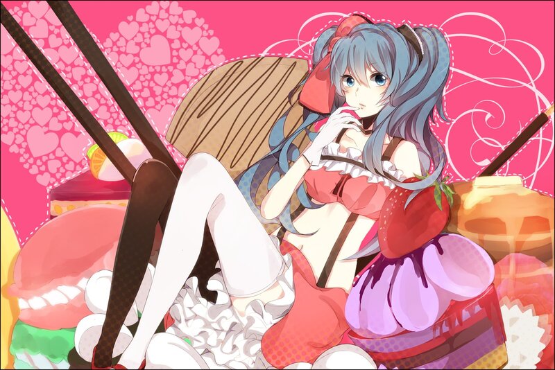 Anime Girl with Sweets — Pink, Playful, Digital Art, Strawberry