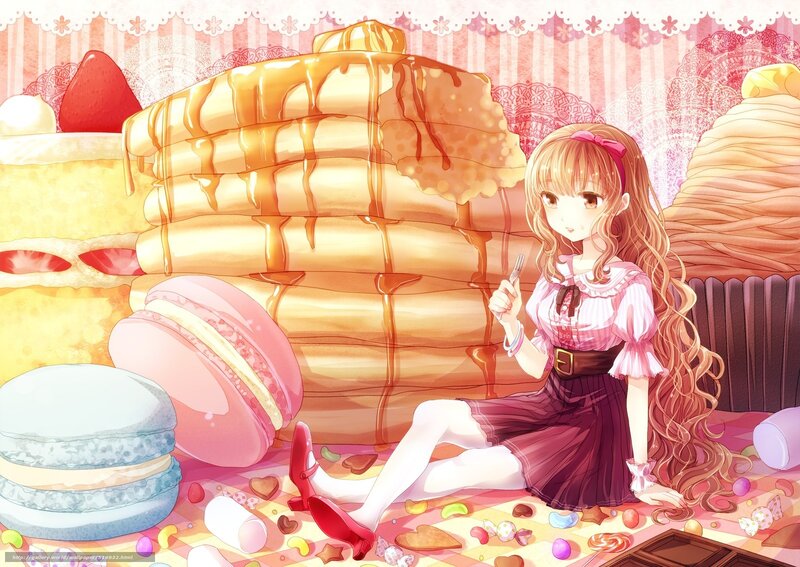 Anime Girl with Sweets — Pink, Sweet
