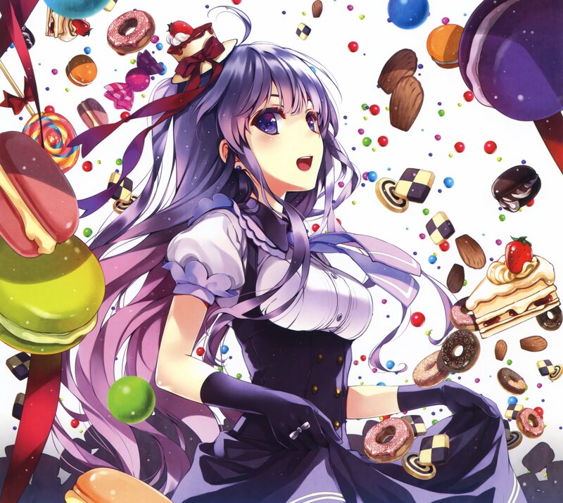 Anime Girl with Sweets — Purple, Playful