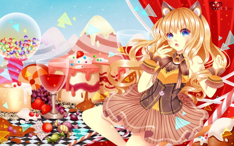 Anime Girl with Sweets — Red, Playful