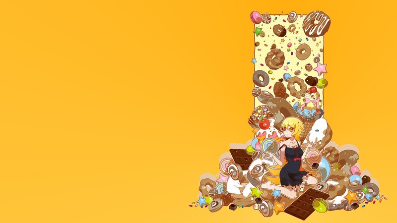 Anime Girl with Sweets — Yellow, Playful