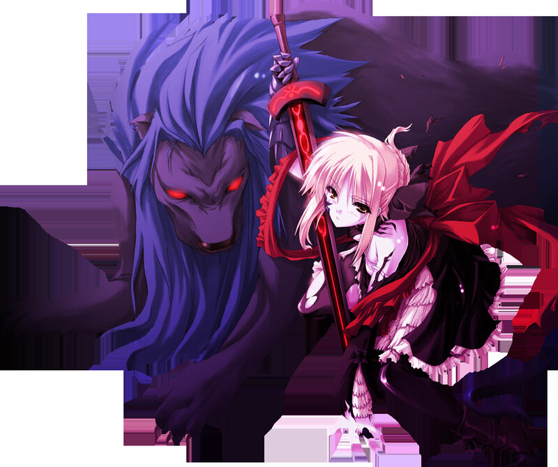 Anime girl with sword and beast