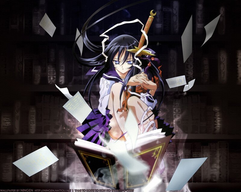 anime girl with sword and book