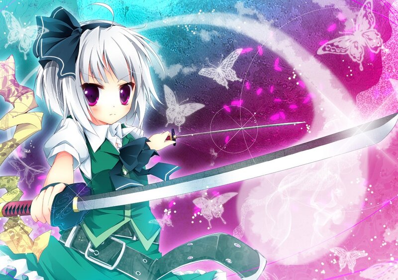 Anime girl with sword and butterflies