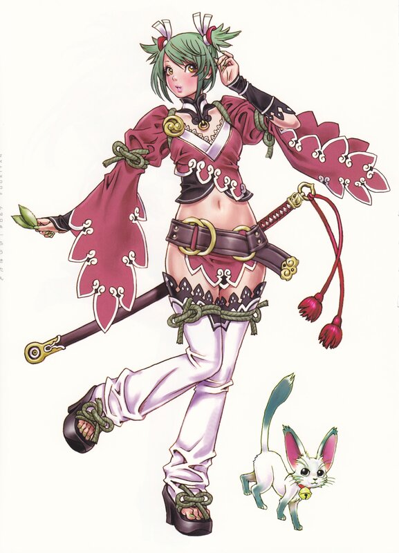 anime girl with sword and cat