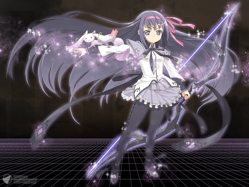 anime girl with sword and cat