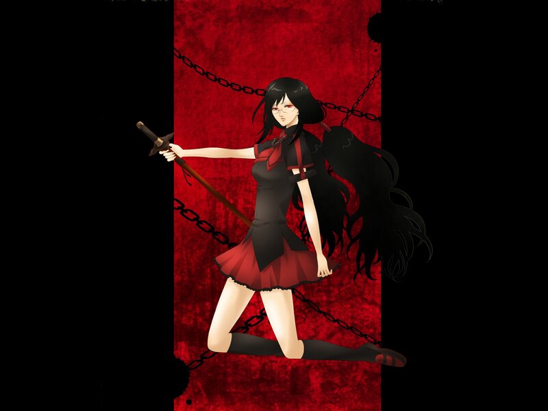 anime girl with sword and chains