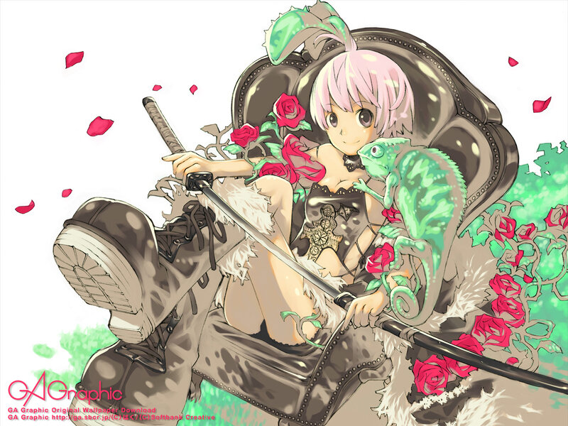 Anime girl with sword and chameleon