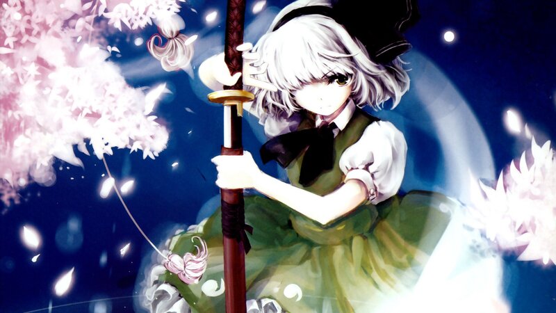 Anime girl with sword and cherry blossoms
