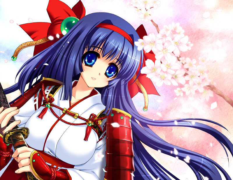 Anime girl with sword and cherry blossoms