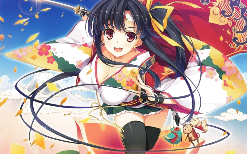 anime girl with sword and confetti