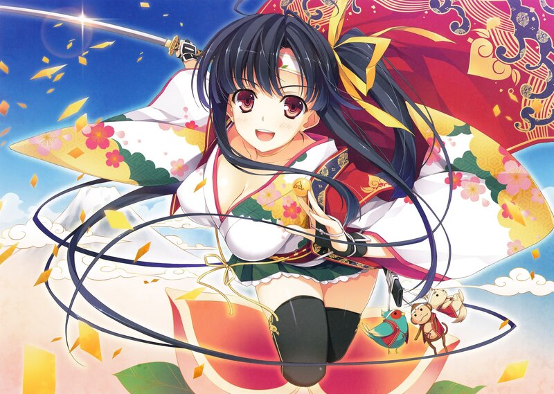 anime girl with sword and confetti