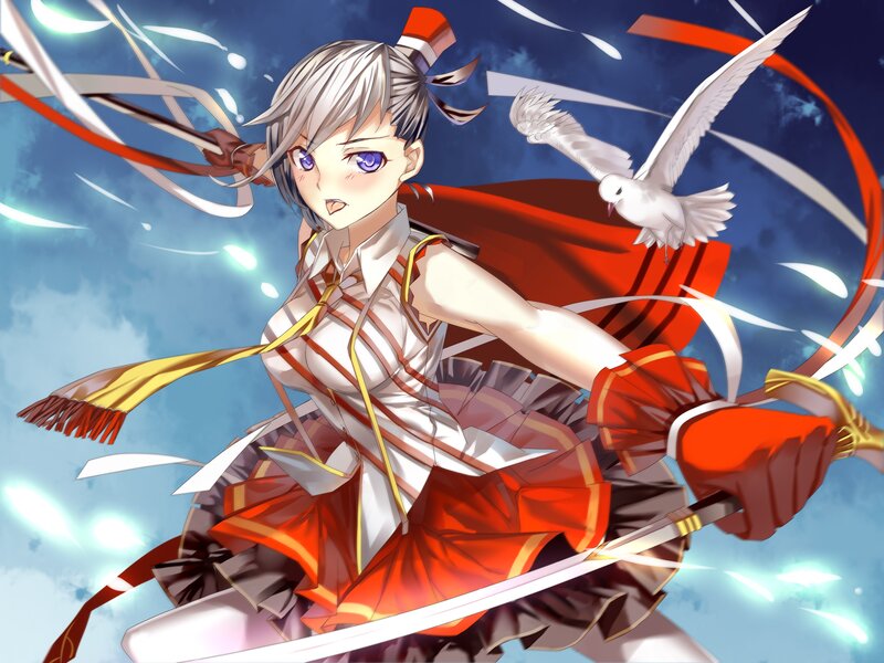 anime girl with sword and dove
