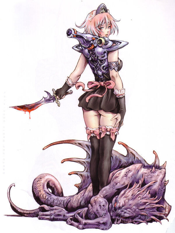anime girl with sword and dragon