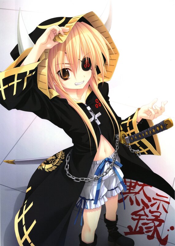 anime girl with sword and eye patch