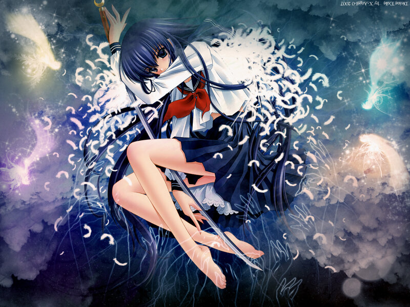 Anime girl with sword and feathers