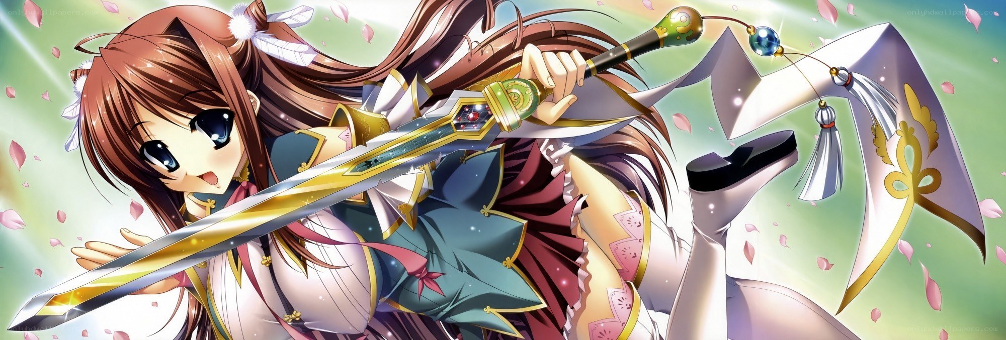 Anime girl with sword and flag