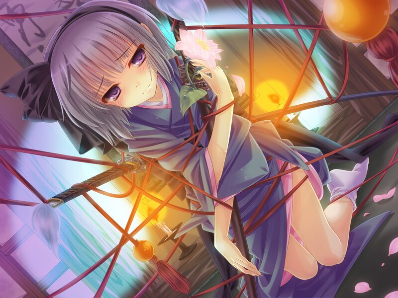 anime girl with sword and flower