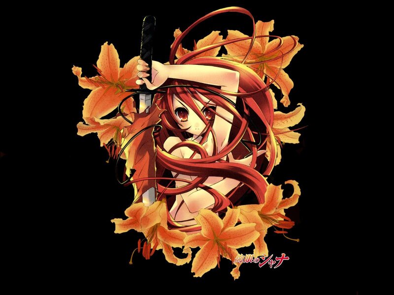 Anime girl with sword and flowers
