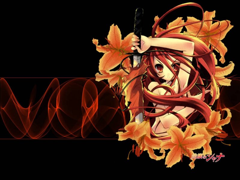 Anime girl with sword and flowers