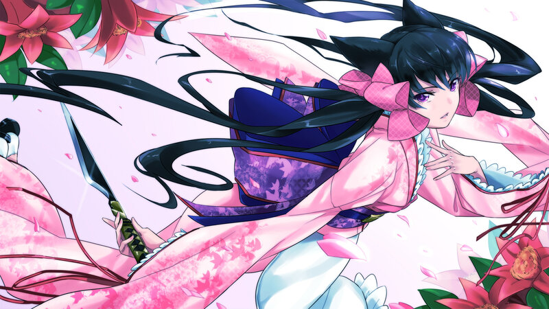 anime girl with sword and flowers