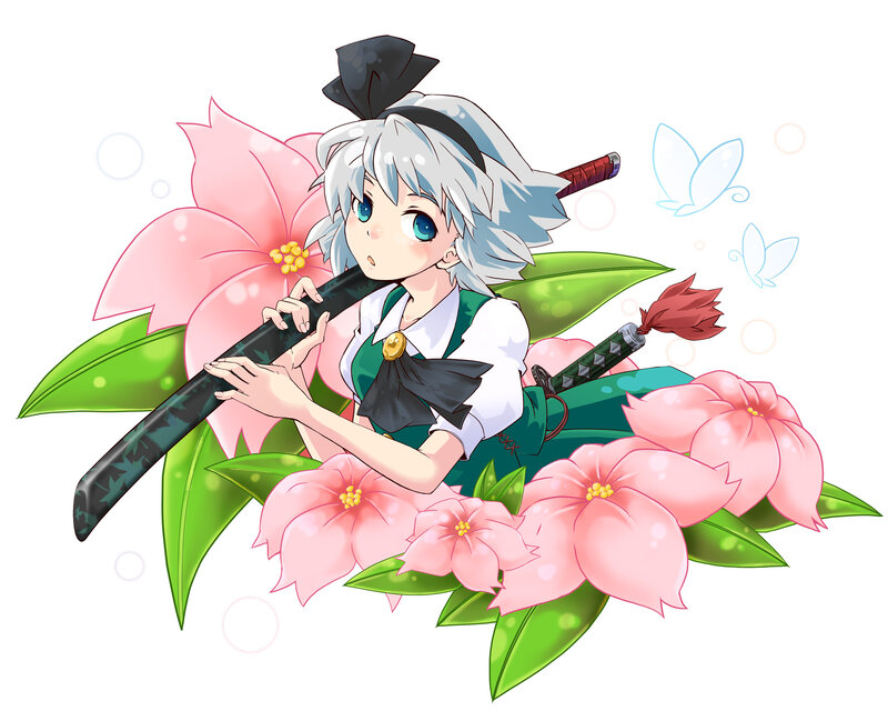 Anime girl with sword and flowers