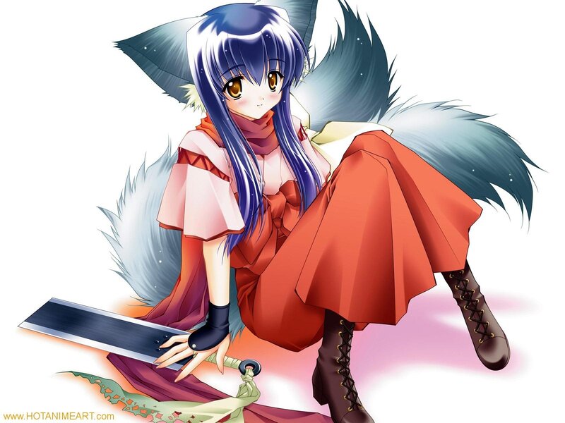 anime girl with sword and fox ears
