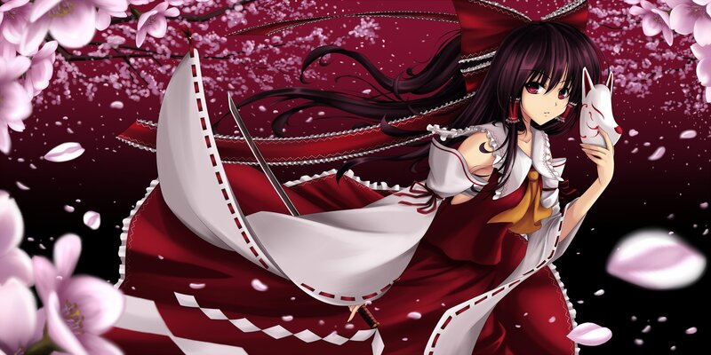 Anime girl with sword and fox mask