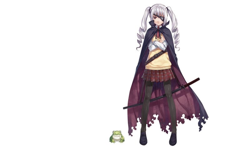 anime girl with sword and frog