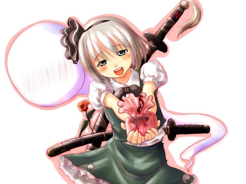 anime girl with sword and gift