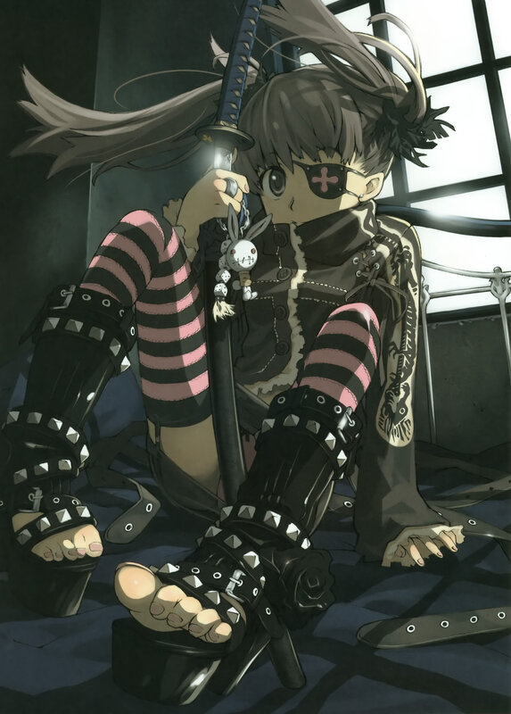 anime girl with sword and goggles