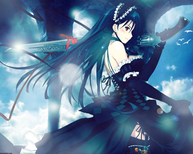 anime girl with sword and gun