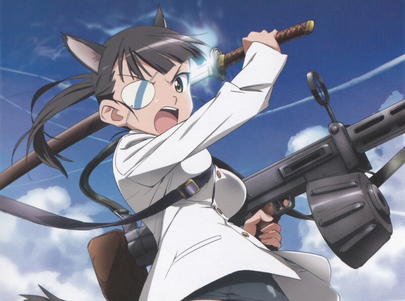 anime girl with sword and gun