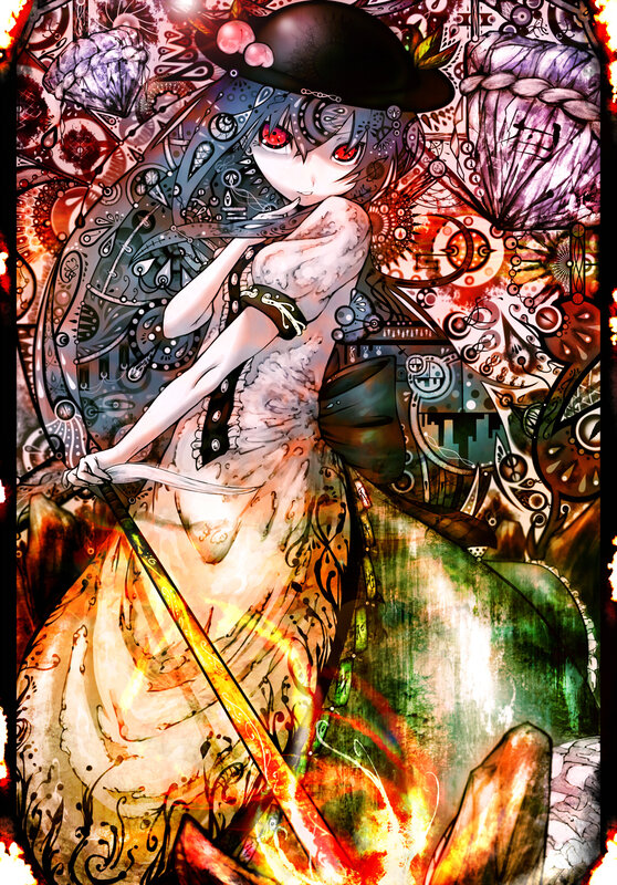 anime girl with sword and hat