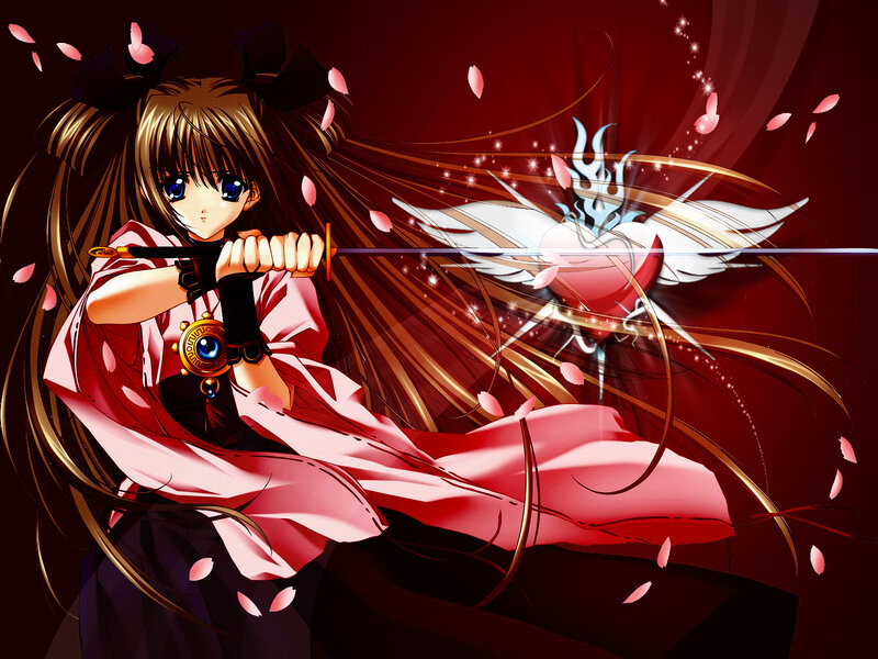 Anime girl with sword and heart